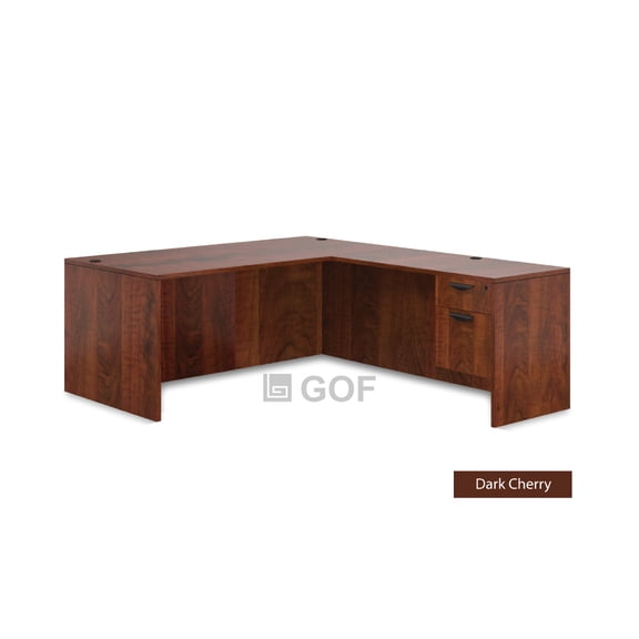 GOF 1 Person Workstation Cubicle (7’D x 6’W x 5’H) / Office Partition, Room Divider (L-Shape Desk Only, Dark Cherry)