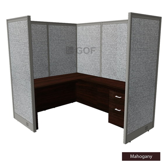 GOF 1 Person Workstation Cubicle (6’D x 6’W x 6’H, Mahogany) Office Partition with Desk & Pedestal Set