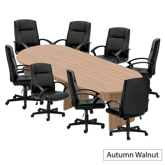 GOF 10 Ft. Walnut Conference Table with 8 Luxhide Office Chairs (G11776B) – Premium Meeting Room Set