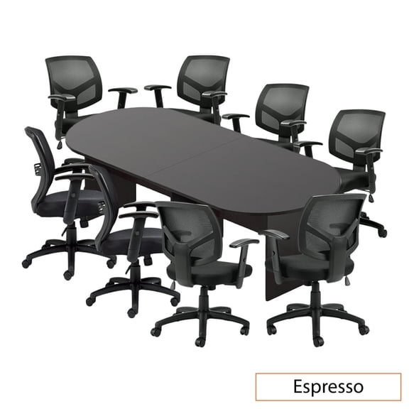 GOF 10 ft. Espresso Conference Room Table with 8 Ergonomic Office Chairs (G11514B) – Durable & Modern Desk Set