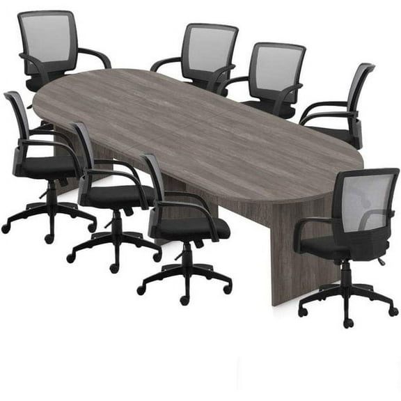 GOF 10 ft. Gray Conference Table with 8 Ergonomic Chairs (G10900B) – Modern Office Desk Set for Meetings