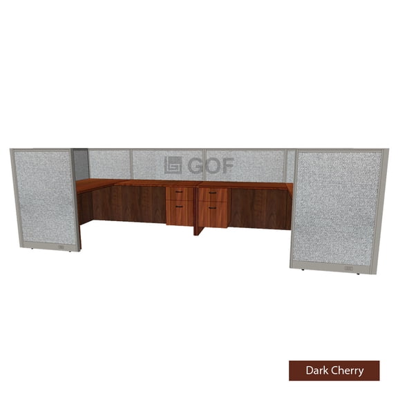 GOF 2 Person Workstation Cubicle (5.5’D x 12’W x 4’H) / Office Partition, Room Divider (48"H Cubicle with Desk, Dark Cherry)