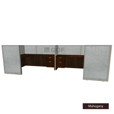 GOF 2 Person Workstation Cubicle (5.5’D x 12’W x 4’H-W) / Office Partition, Room Divider (48"H-W Cubicle with Desk, Mahogany)