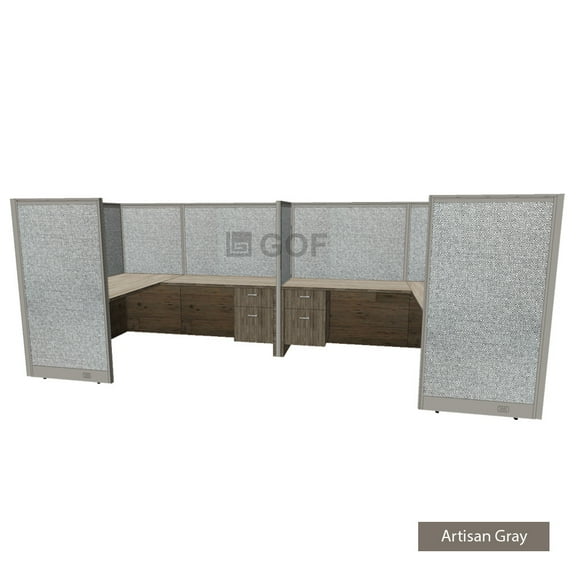 GOF 2 Person Workstation Cubicle (5.5’D x 12’W x 5’H-W) / Office Partition, Room Divider (60"H-W Cubicle with Desk, Artisan Grey)