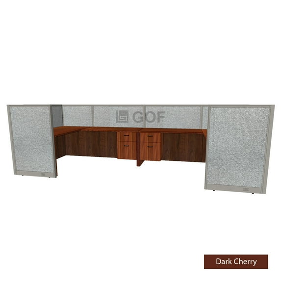 GOF 2 Person Workstation Cubicle (5.5’D x 13’W x 4’H) / Office Partition, Room Divider (48"H Cubicle with Desk, Dark Cherry)
