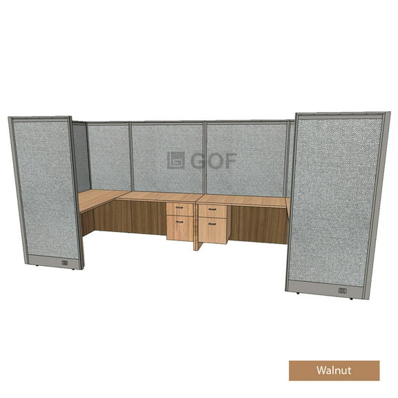 GOF 2 Person Workstation Cubicle (5.5’D x 13’W x 6’H) / Office Partition, Room Divider (72"H Cubicle with Desk, Walnut)