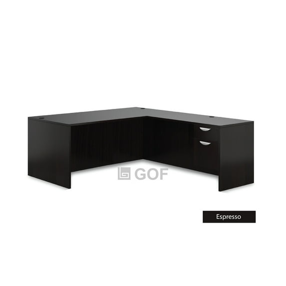 GOF 2 Person Workstation Cubicle (5.5’D x 13’W x 6’H) / Office Partition, Room Divider (L-Shape Desk Only, Espresso)
