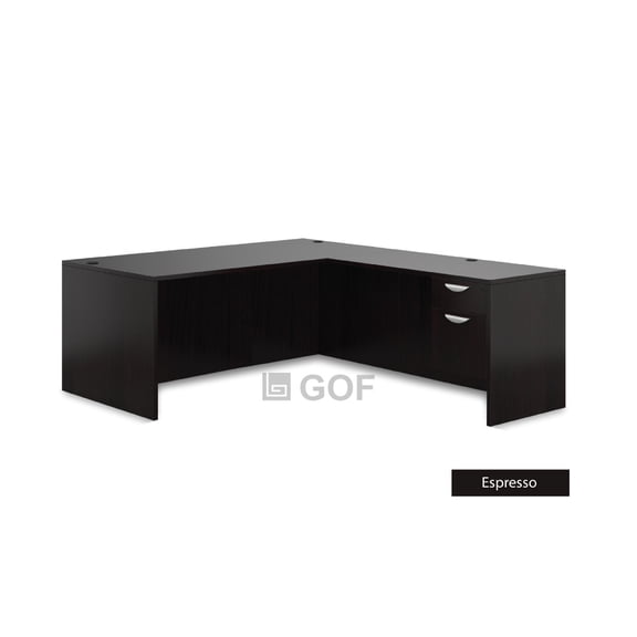 GOF 2 Person Workstation Cubicle (5’D x 12’W x 4’H) / Office Partition, Room Divider (L-Shape Desk Only, Espresso)