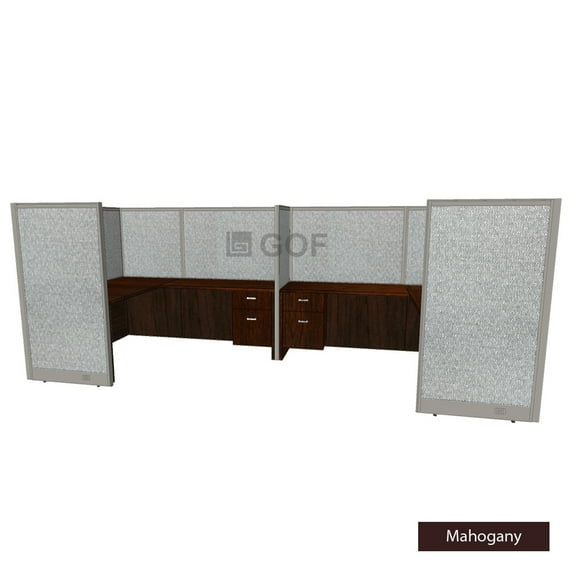 GOF 2 Person Workstation Cubicle (5’D x 12’W x 5’H-W) / Office Partition, Room Divider (60"H-W Cubicle with Desk, Mahogany)