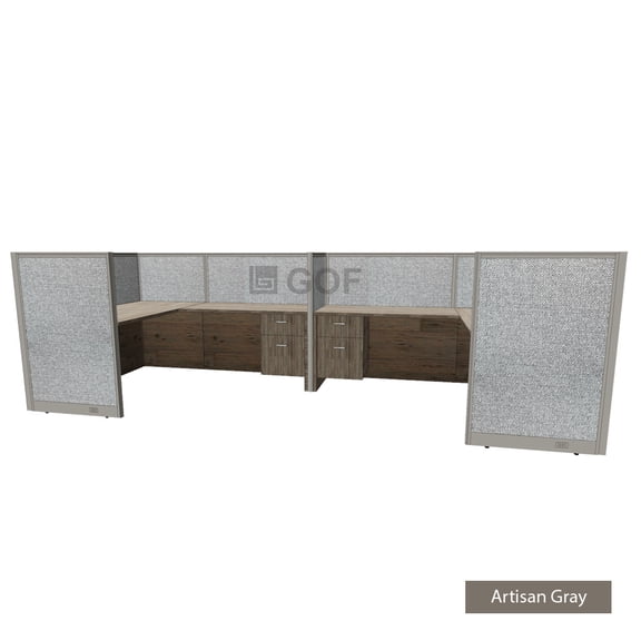GOF 2 Person Workstation Cubicle (5’D x 12’W x 6’H-W) / Office Partition, Room Divider (72"H-W Cubicle with Desk, Artisan Grey)