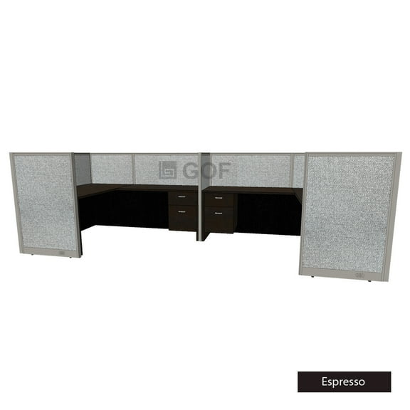GOF 2 Person Workstation Cubicle (5’D x 12’W x 6’H-W) / Office Partition, Room Divider (72"H-W Cubicle with Desk, Espresso)