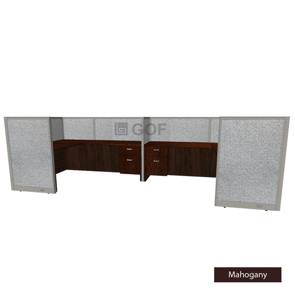 GOF 2 Person Workstation Cubicle (5’D x 12’W x 6’H-W) / Office Partition, Room Divider (72"H-W Cubicle with Desk, Mahogany)