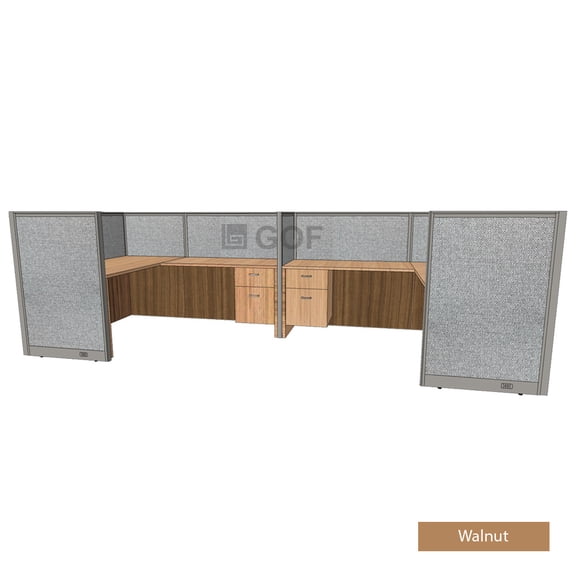GOF 2 Person Workstation Cubicle (5’D x 12’W x 6’H-W) / Office Partition, Room Divider (72"H-W Cubicle with Desk, Walnut)