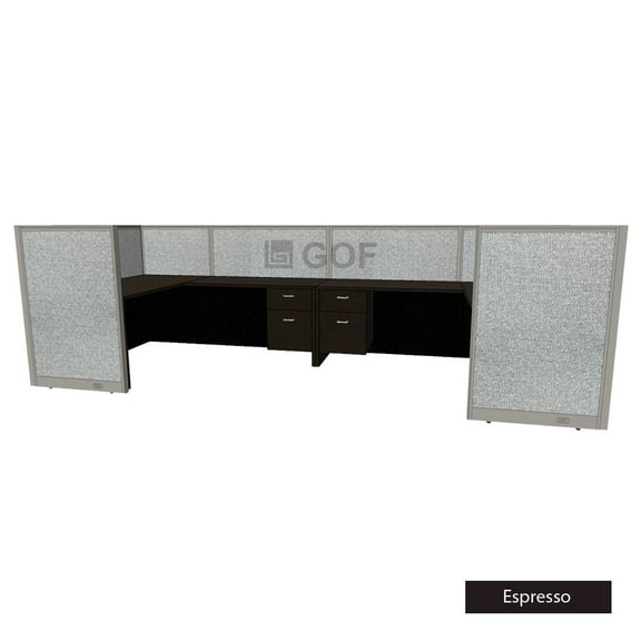 GOF 2 Person Workstation Cubicle (5’D x 13’W x 4’H) / Office Partition, Room Divider (48"H Cubicle with Desk, Espresso)