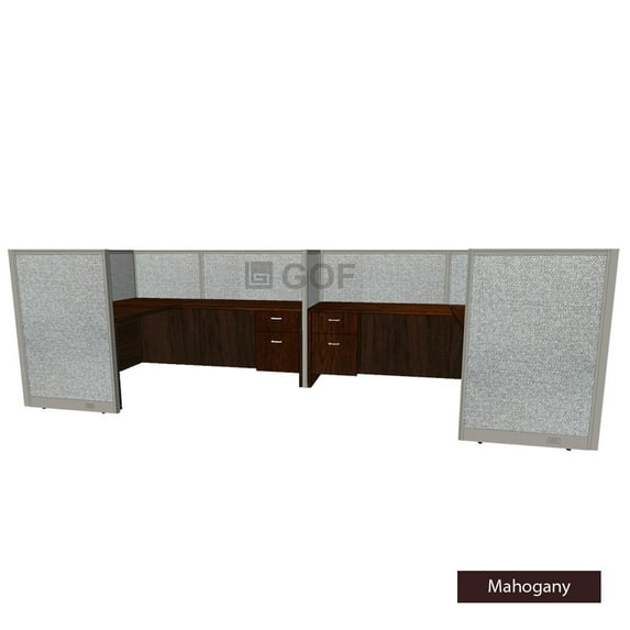 GOF 2 Person Workstation Cubicle (5’D x 13’W x 4’H-W) / Office Partition, Room Divider (48"H-W Cubicle with Desk, Mahogany)