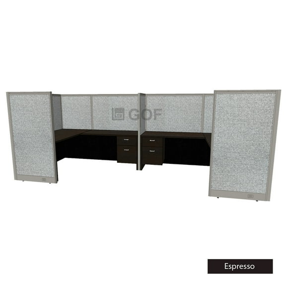 GOF 2 Person Workstation Cubicle (5’D x 13’W x 5’H-W) / Office Partition, Room Divider (60"H-W Cubicle with Desk, Espresso)