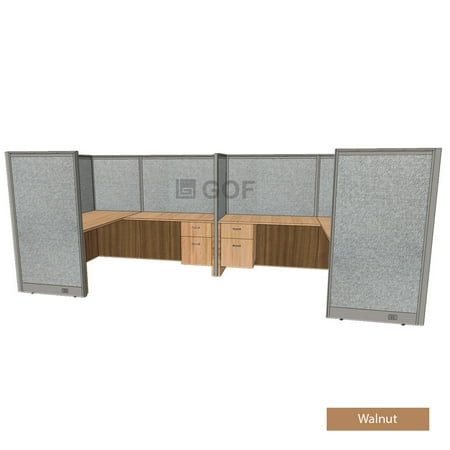 GOF 2 Person Workstation Cubicle (5’D x 13’W x 5’H-W) / Office Partition, Room Divider (60"H-W Cubicle with Desk, Walnut)