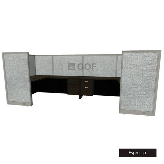 GOF 2 Person Workstation Cubicle (5’D x 13’W x 6’H) / Office Partition, Room Divider (72"H Cubicle with Desk, Espresso)