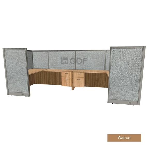 GOF 2 Person Workstation Cubicle (6’D x 12’W x5’H) / Office Partition, Room Divider (60"H Cubicle with Desk, Walnut)