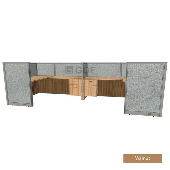 GOF 2 Person Workstation Cubicle (6’D x 14’W x 4’H-W) / Office Partition, Room Divider (48"H Cubicle with Desk, Walnut)