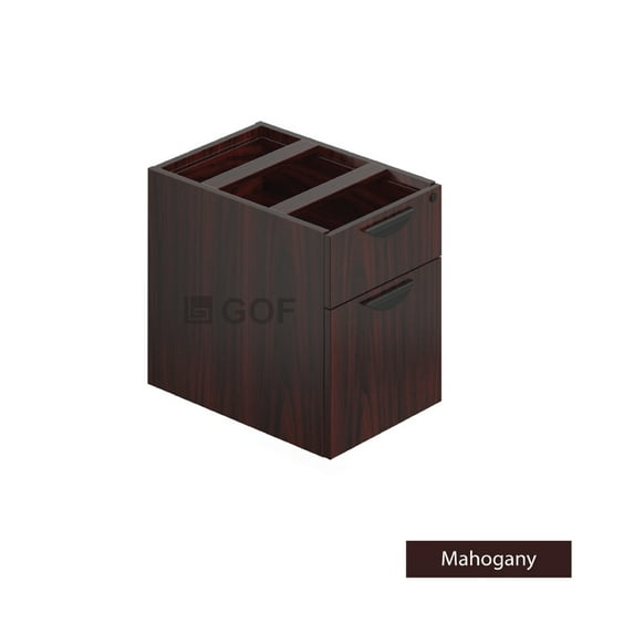 GOF 2 Person Workstation Cubicle (6’D x 14’W x 4’H-W) / Office Partition, Room Divider (Pedestal Only, Mahogany)