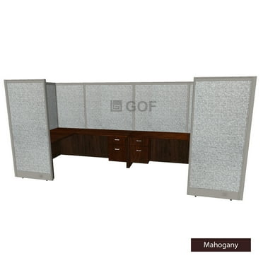 GOF 2 Person Workstation Cubicle (6’D x 14’W x 6’H) / Office Partition, Room Divider (72"H Cubicle with Desk, Mahogany)