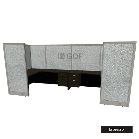 GOF 2 Person Workstation Cubicle (6’D x 14’W x 6’H-W) / Office Partition, Room Divider (72"H Cubicle with Desk, Espresso)