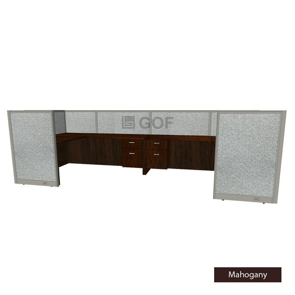 GOF 2 Person Workstation Cubicle (C-6D x 12W x 4H) / Office Partition, Room Divider (48"H Cubicle with Desk, Mahogany)