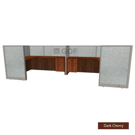 GOF 2 Person Workstation Cubicle (C-6’D x 12’W x 4’H-W) / Office Partition, Room Divider (48"H Cubicle with Desk, Dark Cherry)