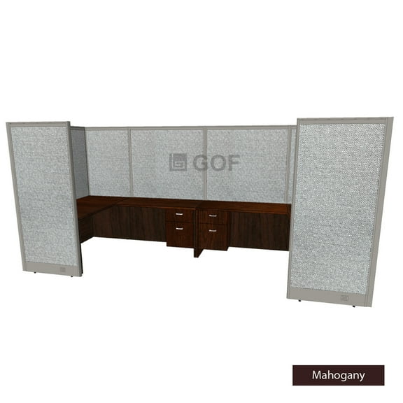 GOF 2 Person Workstation Cubicle (C-6’D x 12’W x 6’H) / Office Partition, Room Divider (72"H Cubicle with Desk, Mahogany)