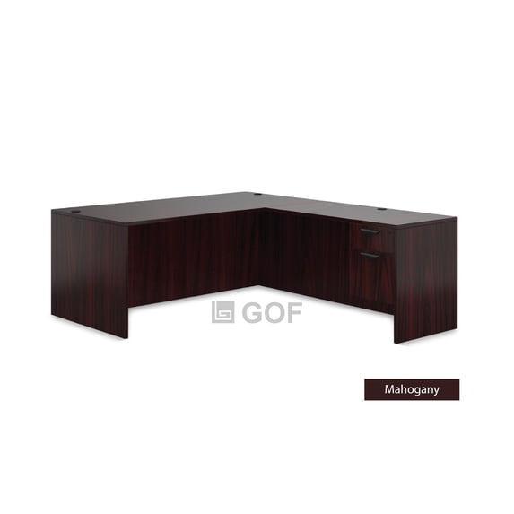 GOF 2 Person Workstation Cubicle (C-6’D x 12’W x 6’H) / Office Partition, Room Divider (L-Shape Desk Only, Mahogany)