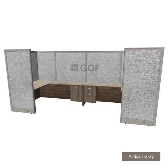 GOF 2 Person Workstation Cubicle (C-6’D x 12’W x 6’H-W) / Office Partition, Room Divider (72"H Cubicle with Desk, Artisan Grey)