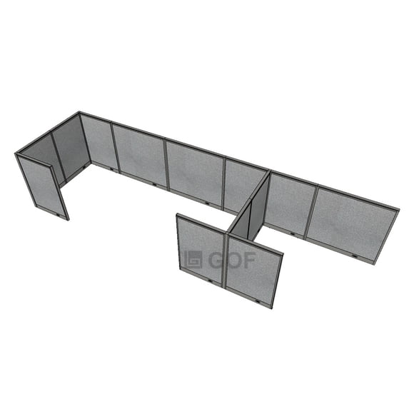 GOF 3 Person Workstation Cubicle (5’D x 18’W x 4’H) / Office Partition, Room Divider (48"H Cubicle Olny, Grey)