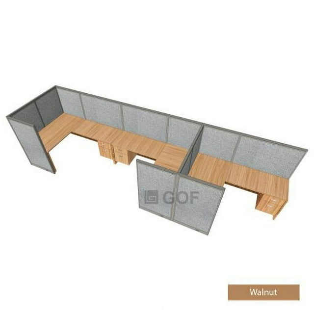 GOF 3 Person Workstation Cubicle (5’D x 18’W x 5’H) / Office Partition, Room Divider (60"H Cubicle with Desk, Walnut)