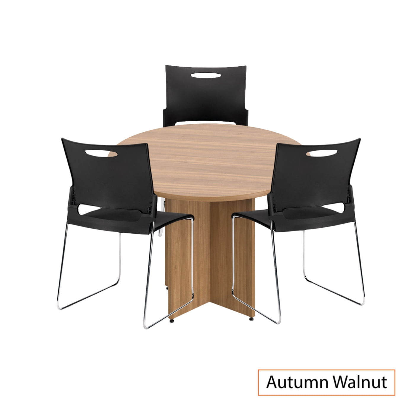 GOF 42-inch Walnut Round Office Table with 3 Stackable Chairs (G11310B ...