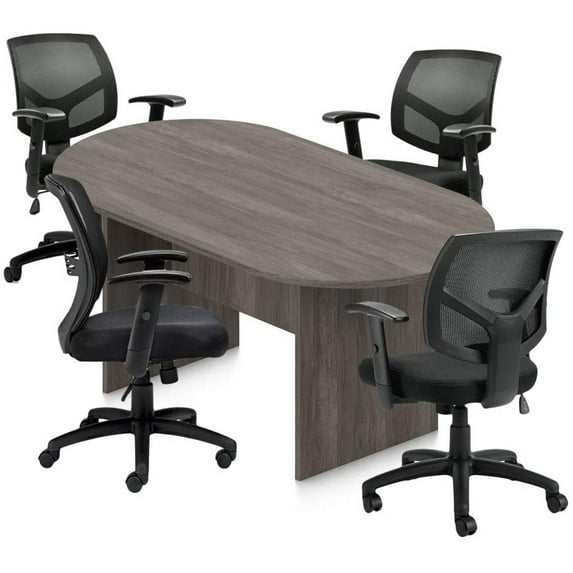 GOF 6 ft. Artisan Gray Conference Table with 4 Mesh Back Tilter Task Chairs (G11514B) – Durable, Modern Office Desk Set