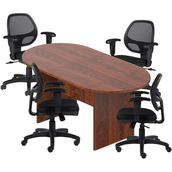GOF 6 ft. Dark Cherry Conference Room Table with 4 Ergonomic Office Chairs (G11647B) – Durable & Modern Desk Set