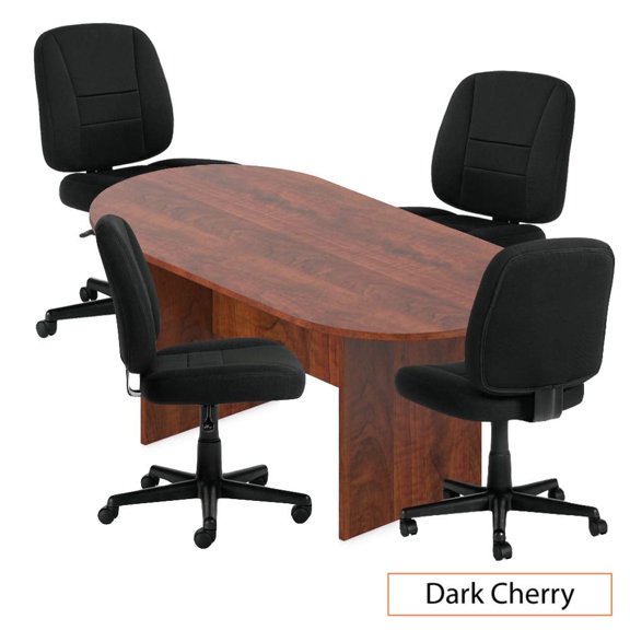 GOF 6 ft. Dark Cherry Conference Table with 4 Air Mesh Task Chairs (G11343B) – Durable, Modern Office Desk Set