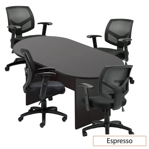 GOF 6 ft. Espresso Conference Room Table with 4 Ergonomic Office Chairs (G11514B) – Durable & Modern Desk Set