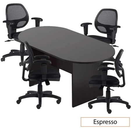 GOF 6 ft. Espresso Conference Room Table with 4 Ergonomic Office Chairs (G11647B) – Durable & Modern Desk Set