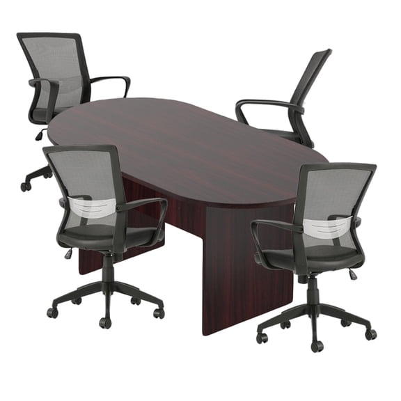 GOF 6 ft. Mahogany Conference Table with 4 Ergonomic Chairs(G10705B) Modern Office Desk Set