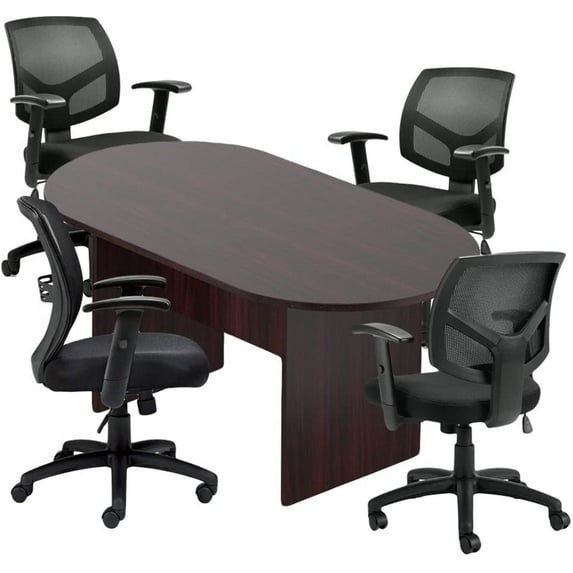 GOF 6 ft. Mahogany Conference Table with 4 Mesh Back Tilter Task Chairs (G11514B) – Durable, Modern Office Desk Set