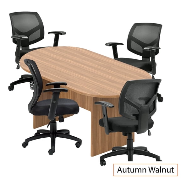 GOF 6 ft. Walnut Conference Room Table with 4 Ergonomic Office Chairs (G11514B) – Durable & Modern Desk Set