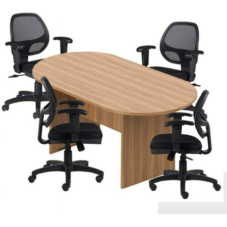 GOF 6 ft. Walnut Conference Room Table with 4 Ergonomic Office Chairs (G11647B) – Durable & Modern Desk Set