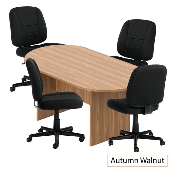 GOF 6 ft. Walnut Conference Table with 4 Air Mesh Task Chairs (G11343B) – Durable, Modern Office Desk Set