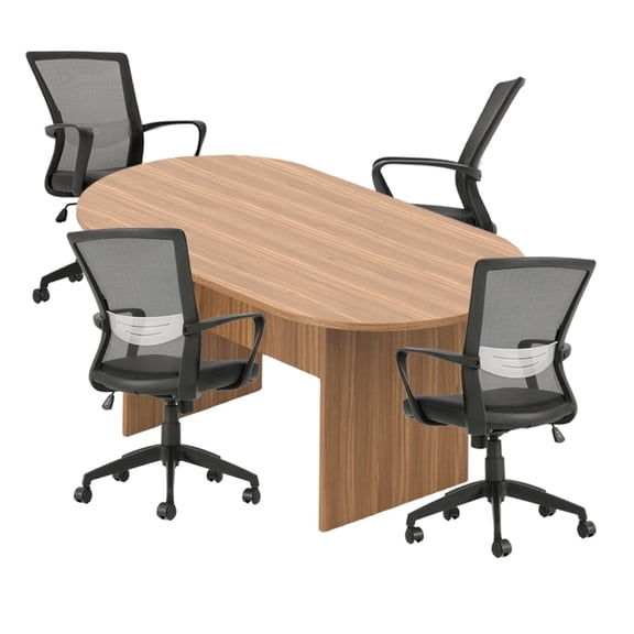 GOF 6 ft. Walnut Conference Table with 4 Ergonomic Chairs(G10705B) Modern Office Desk Set