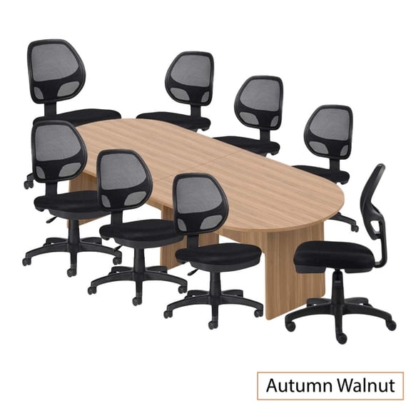 Office Conference Table Set – 10 Ft Walnut Table with 8 Armless Ergonomic Chairs – GOF Meeting Room Furniture (G11642B)