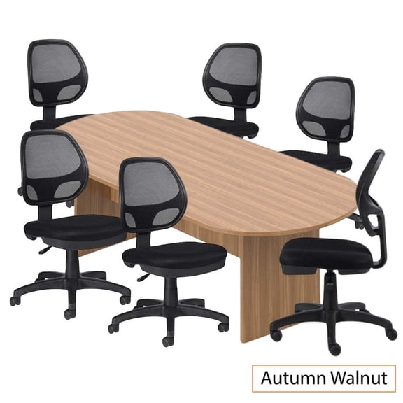 Office Conference Table Set – 8 Ft Walnut Table with 6 Armless Ergonomic Chairs – GOF Meeting Room Furniture (G11642B)
