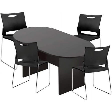 GOF Conference Table & Chair (G11310B) Set – 6 Ft. Espresso Table with 4 Stackable Chairs – Modern Office Room Set