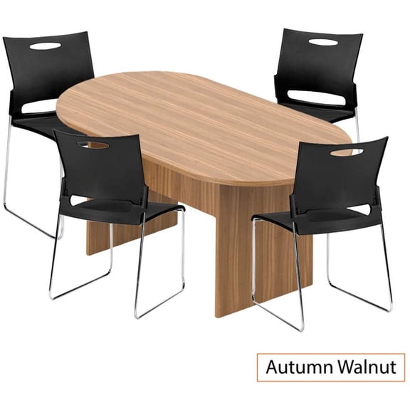GOF Conference Table & Chair (G11310B) Set – 6 Ft. Walnut Table with 4 Stackable Chairs – Modern Office Room Set